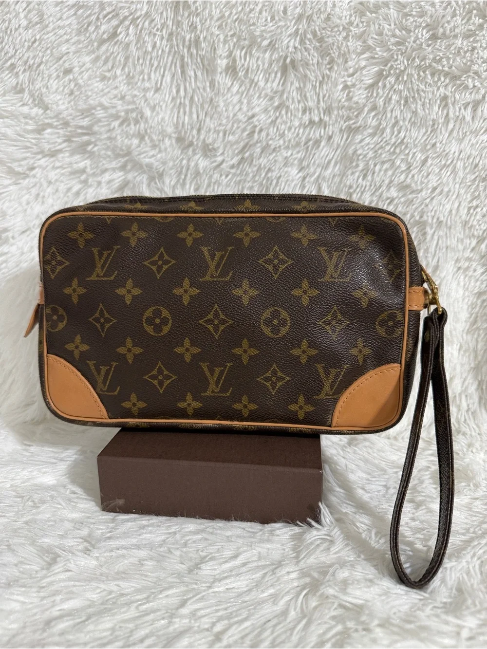 Vintage LOUIS VUITTON Monogram Marly Dragonne GM Clutch Bag  Brown Authentic